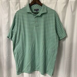 Fish Hippie Polo Shirt Mens 2XL Green White Striped Pima Cotton Easter Spring EC